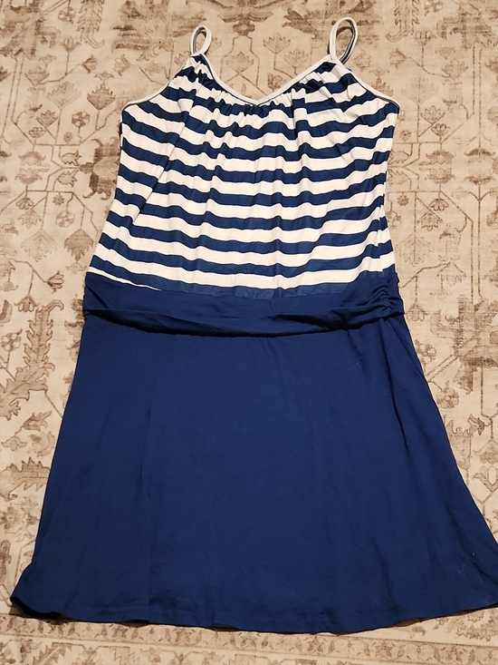 jusfitsu Dresses & Skirts - Striped Navy and White Spaghetti Strap Mini Dress